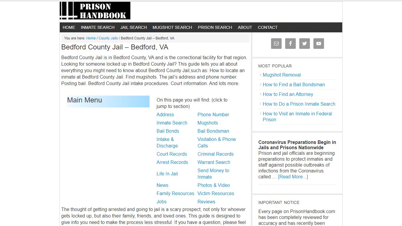Bedford County Jail – Bedford, VA - Prison Handbook